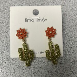 Lima Limón Cactus Earrings with Orange Flower